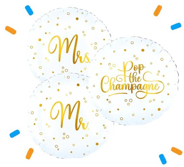 Mr & Mrs Pop The Campagne Trosje Helium Ballonnen - Gevuld Met Helium - 46 cm - Ballonnenshop.nl