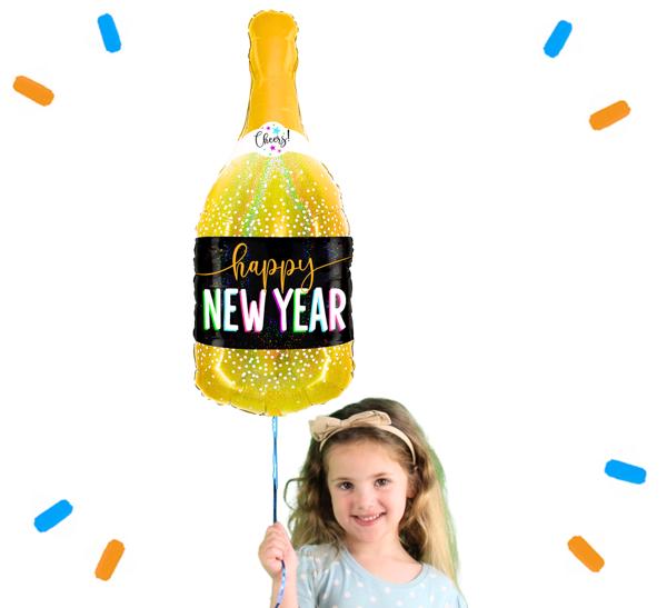 New Year Champagne Helium Ballon - Gevuld Met Helium - 80 cm - Ballonnenshop.nl