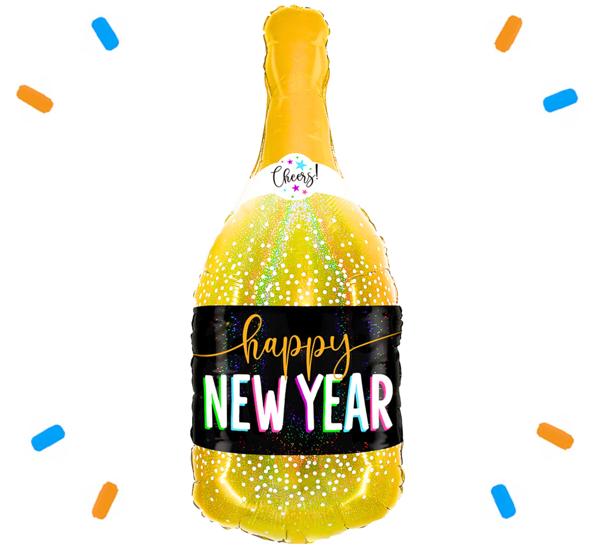 New Year Champagne Helium Ballon - Gevuld Met Helium - 80 cm - Ballonnenshop.nl