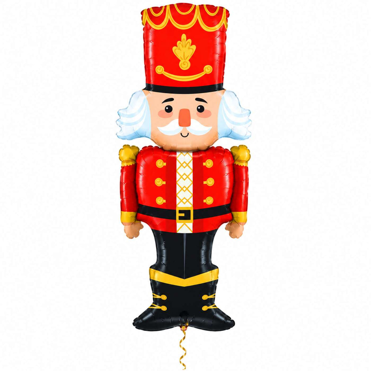 Notenkraker Kerst XL Ballon met dun metallic gouden lint op witte achtergrond – Ballonnenshop.nl