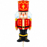 Notenkraker Kerst XL Ballon met dun metallic gouden lint op witte achtergrond – Ballonnenshop.nl