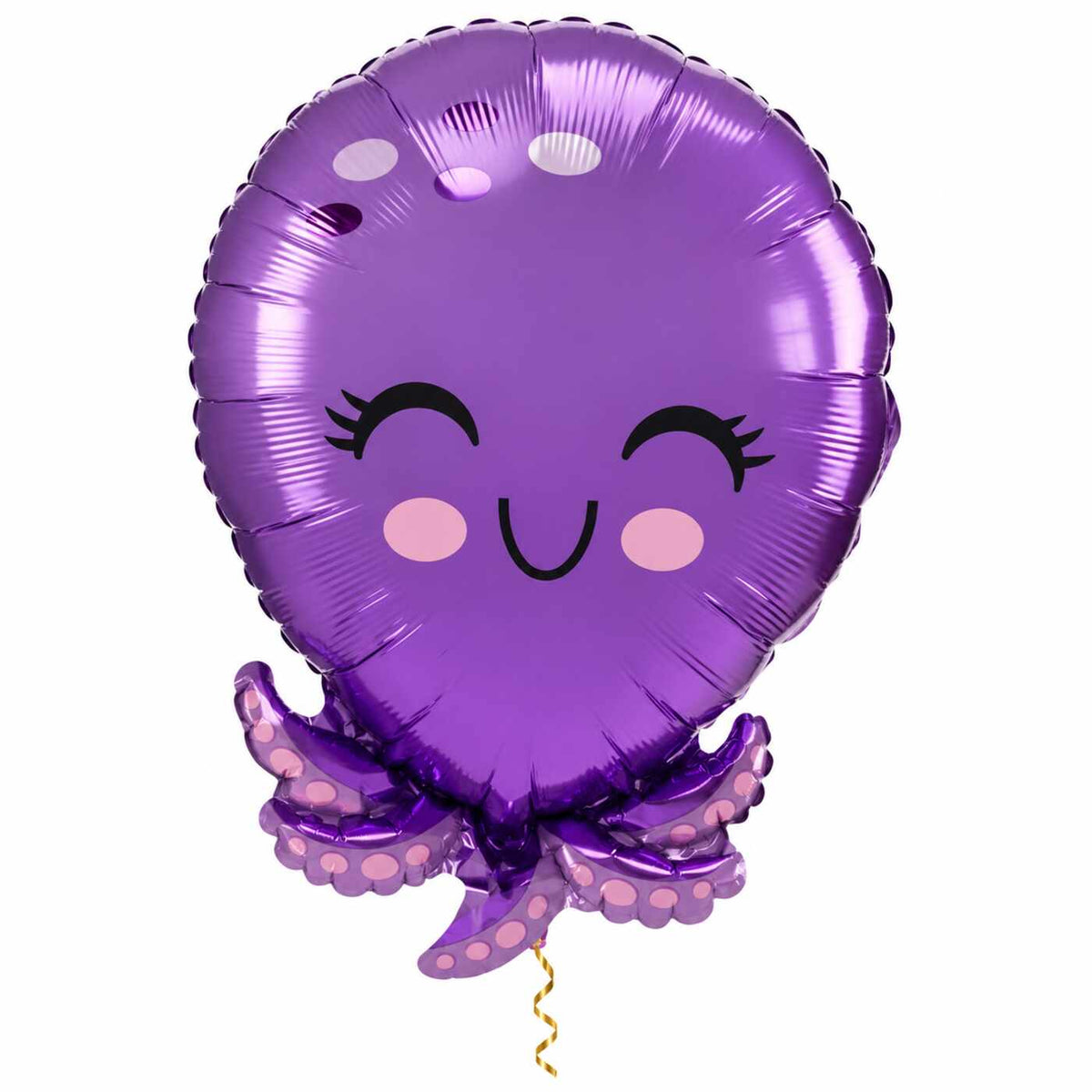 Octopus Helium Ballon met dun metallic gouden lint op witte achtergrond – Ballonnenshop.nl