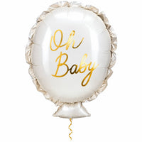 Oh Baby Helium Ballon met dun metallic-gouden lint op witte achtergrond – Ballonnenshop.nl