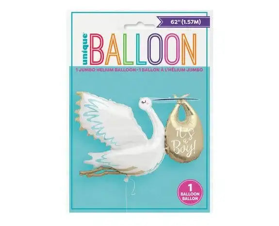 Ooievaar It's A Boy Folie Ballon - 157 cm - Ballonnenshop.nl
