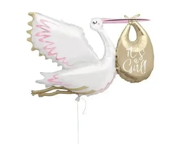 Ooievaar It's A Girl Folie Ballon - 157 cm - Ballonnenshop.nl