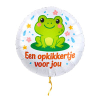 Opkikkertje Voor Jou Ballon – met helium gevuld, met gouden lint