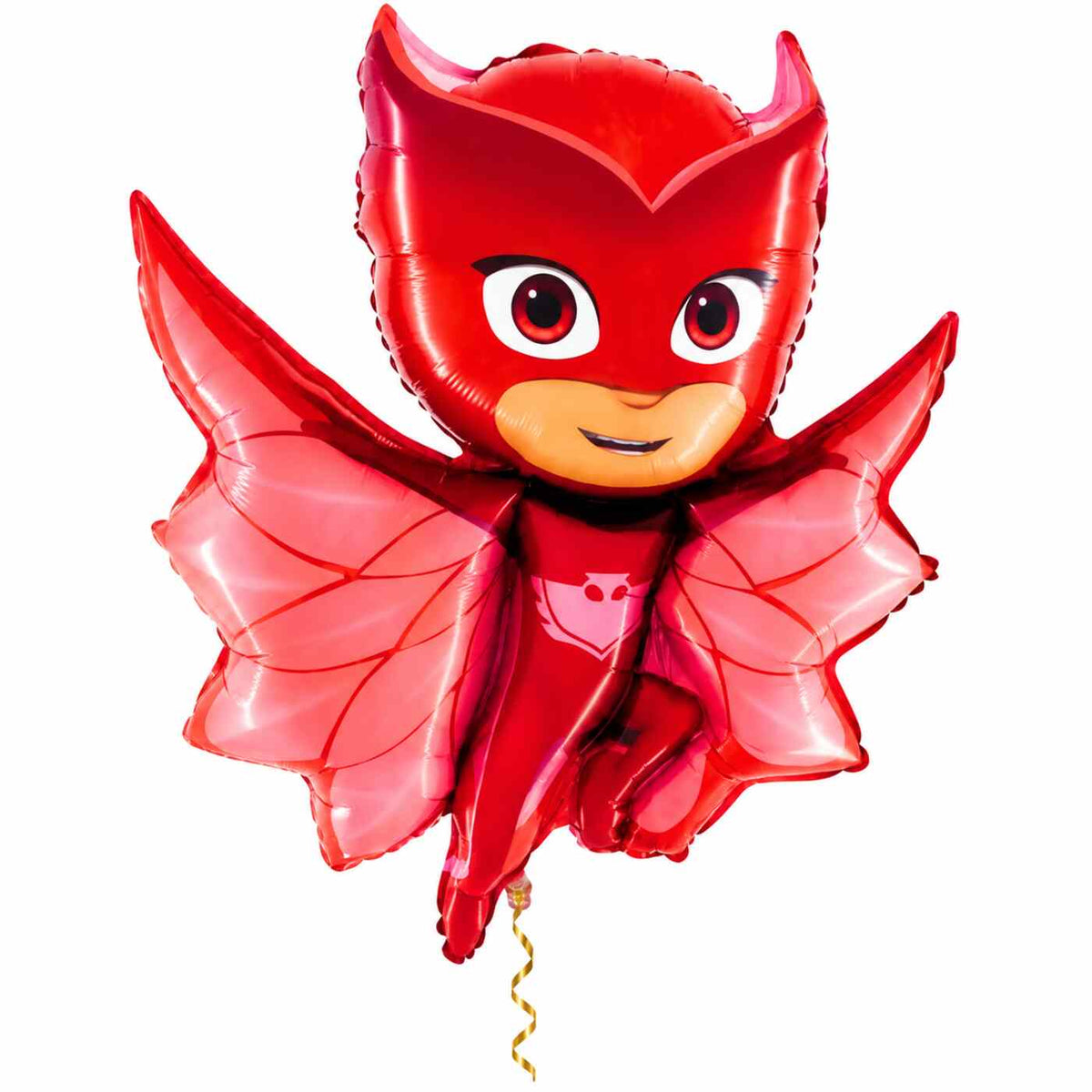 Owlette PJ Masks Helium XL Ballon met dun metallic gouden lint op witte achtergrond – Ballonnenshop.nl