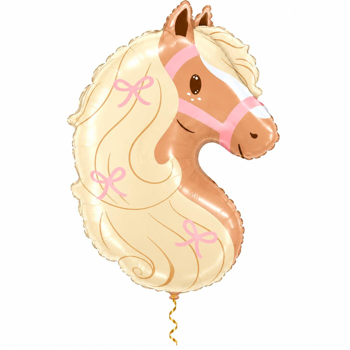 Paard Helium Ballon met dun metallic gouden lint op witte achtergrond – Ballonnenshop.nl