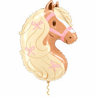 Paard Helium Ballon met dun metallic gouden lint op witte achtergrond – Ballonnenshop.nl