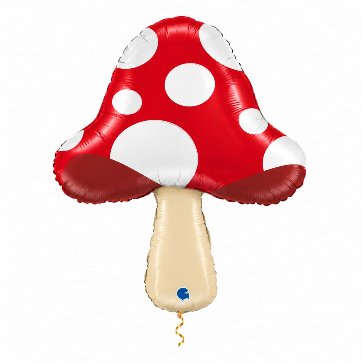 Paddenstoel Helium Ballon met dun metallic gouden lint op witte achtergrond – Ballonnenshop.nl