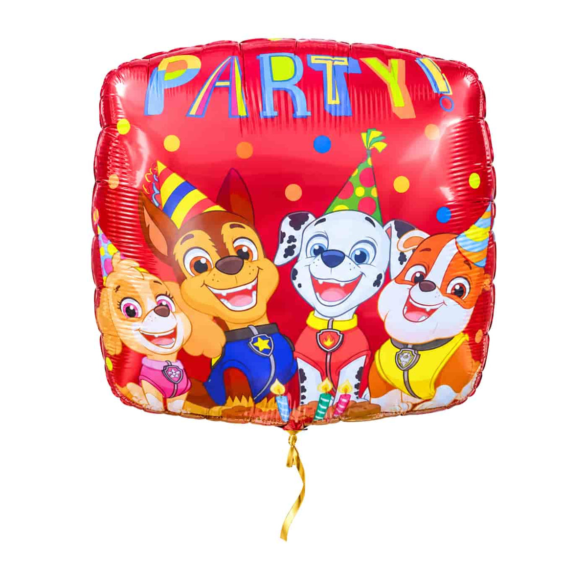 Paw Patrol Party Ballon Rood – met helium gevuld, met gouden lint