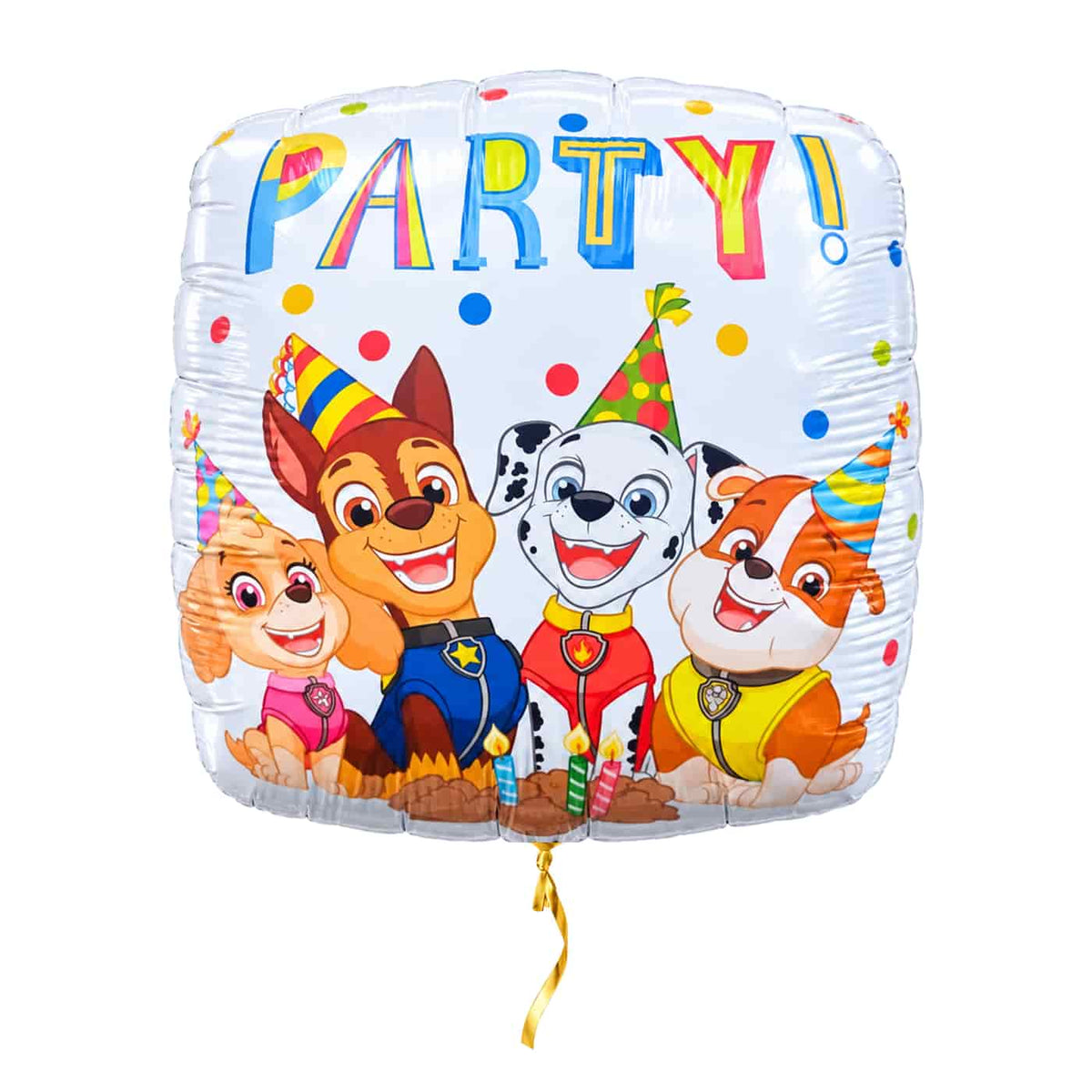 Paw Patrol Party Ballon Wit – met helium gevuld, met gouden lint