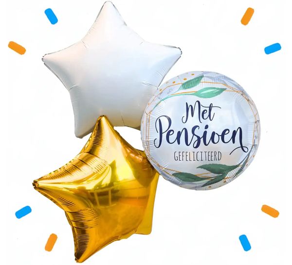Pensioen Trosje Goud/Wit/Groen - Gevuld Met Helium - 46 cm - Ballonnenshop.nl