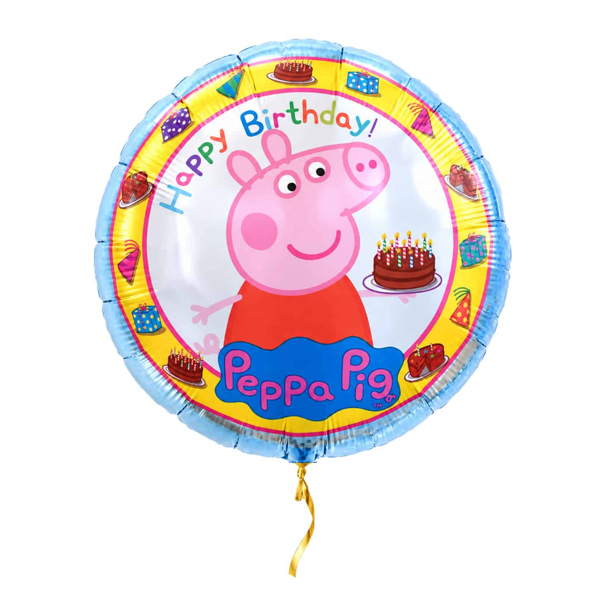 Peppa Pig Happy Birthday Ballon – met helium gevuld, met gouden lint