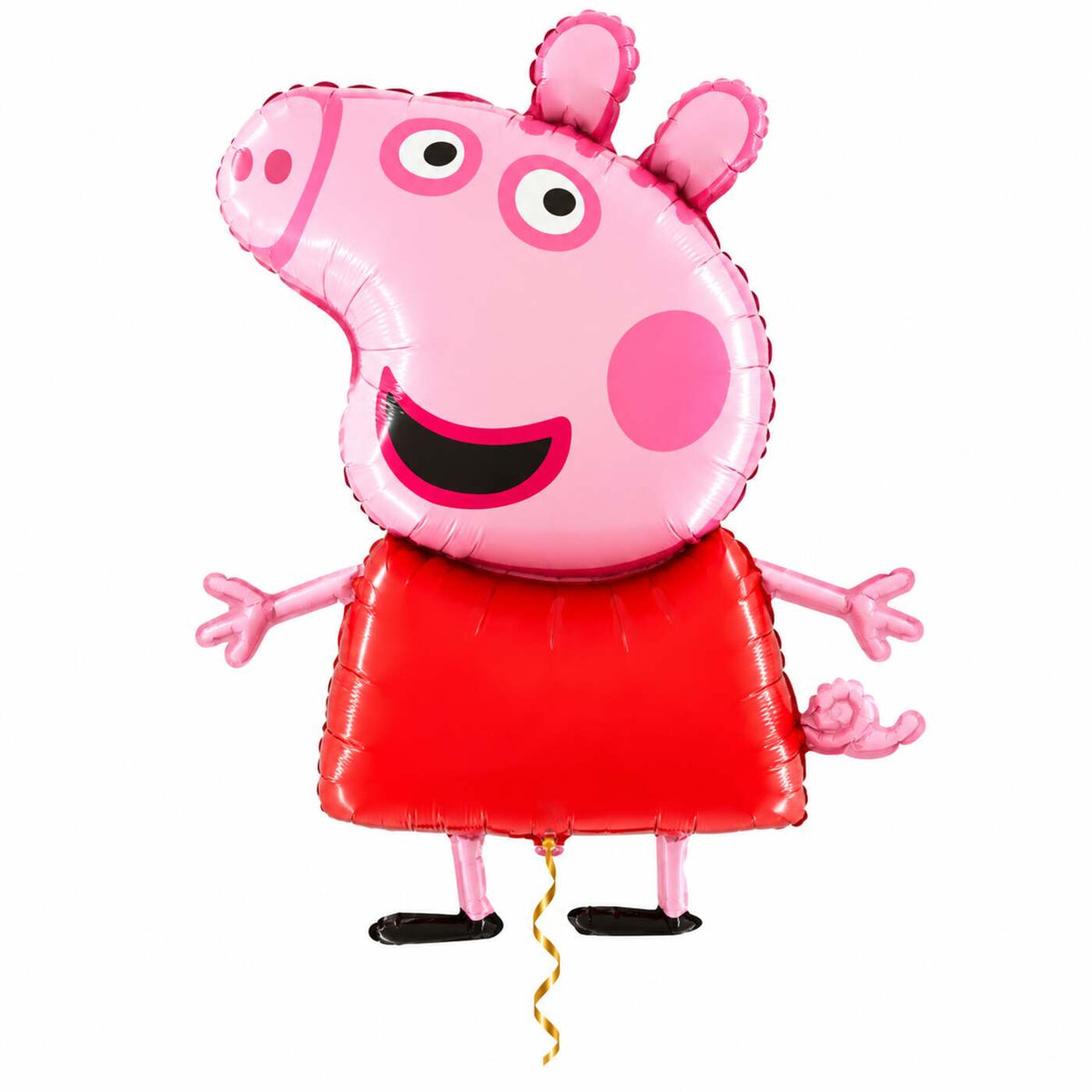 Peppa Pig Helium XL Ballon met dun metallic gouden lint op witte achtergrond – Ballonnenshop.nl