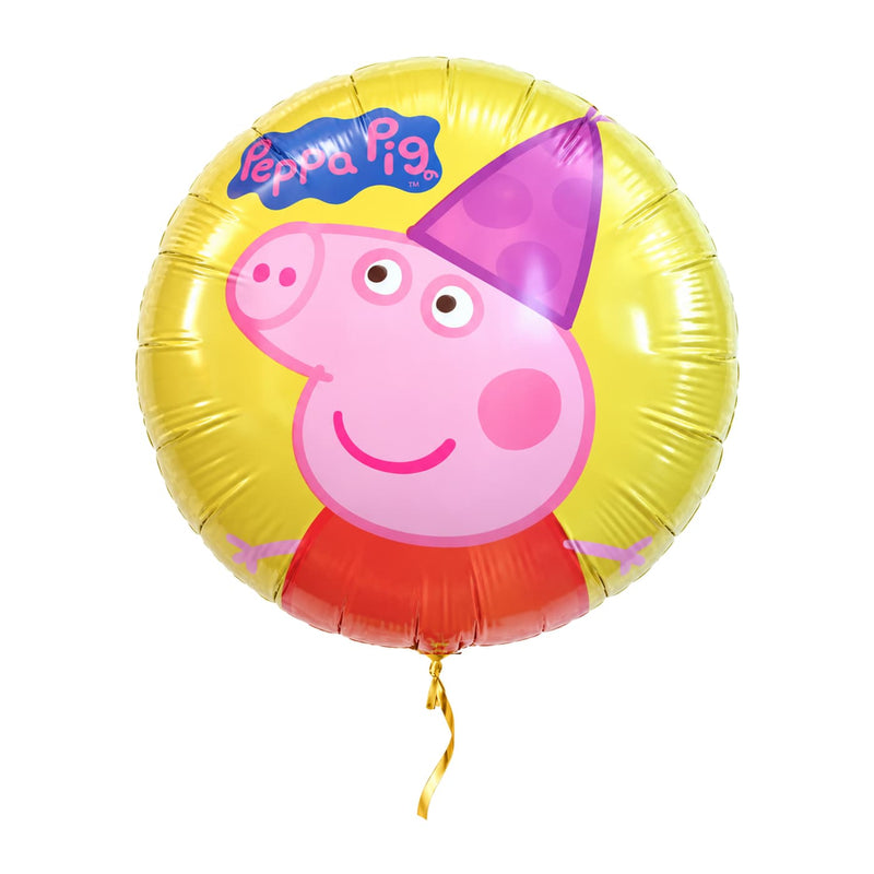 Peppa Pig Met Verjaardag Hoedje – met helium gevuld, met gouden lint