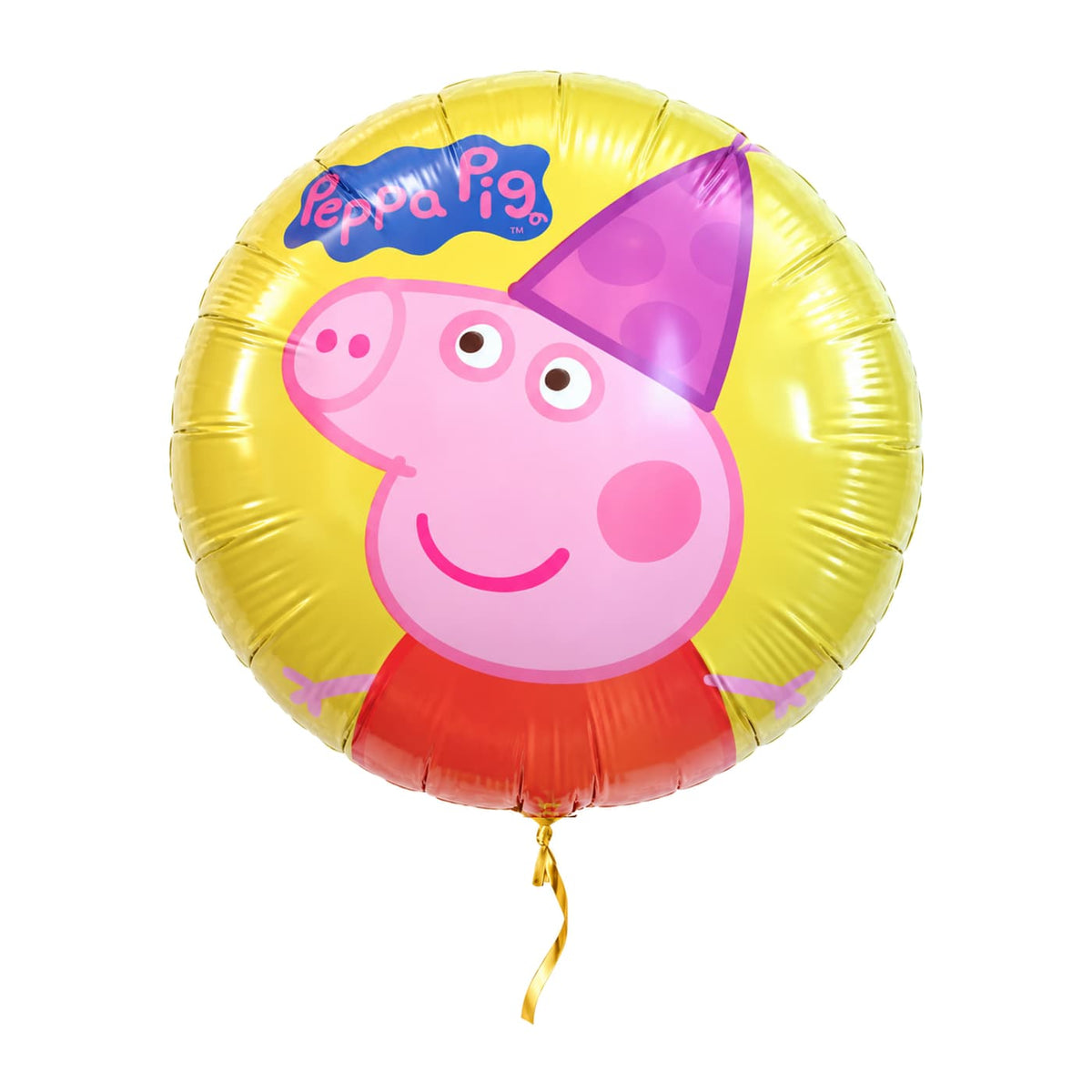 Peppa Pig Met Verjaardag Hoedje – met helium gevuld, met gouden lint
