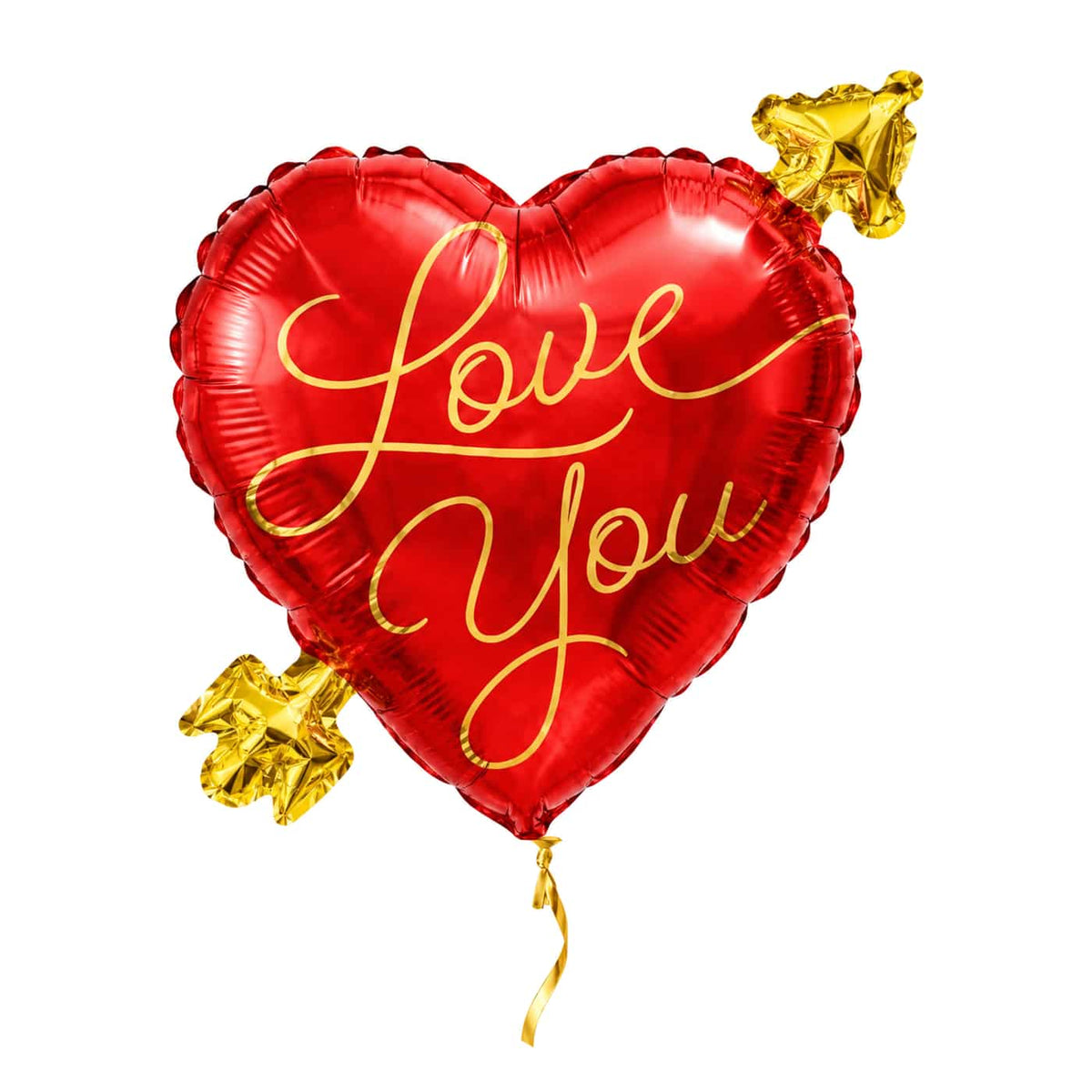 I Love You Hart met Pijl Ballon – met helium gevuld, met gouden lint