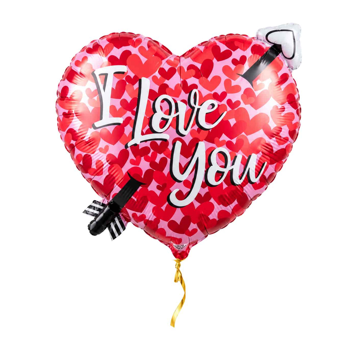Pijl Door Hart I Love You Hart Ballon – met helium gevuld, met gouden lint