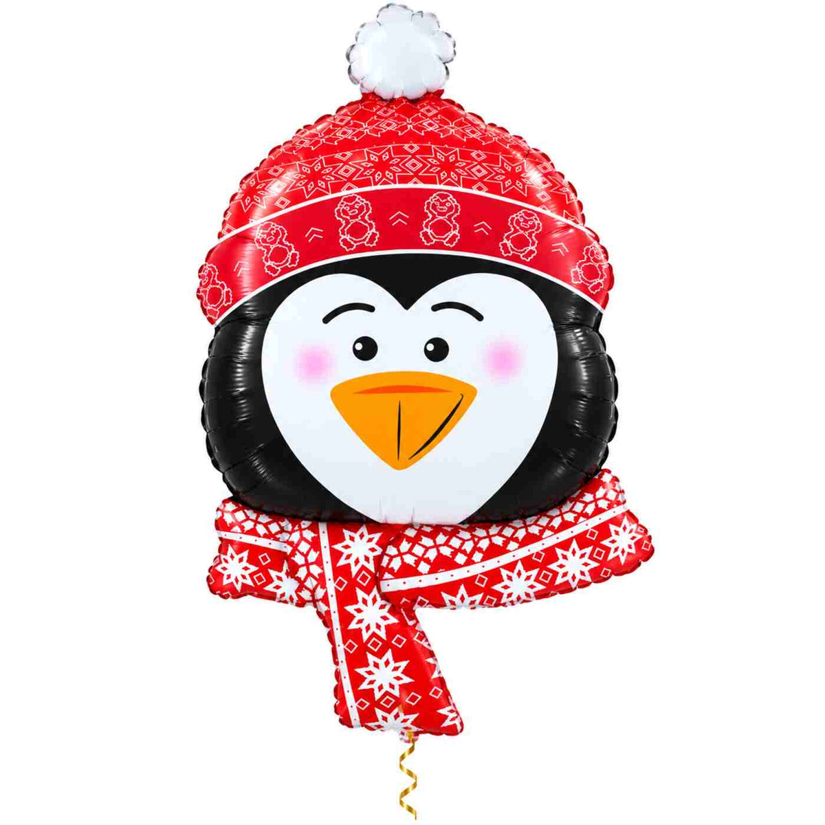 Pinguïn Helium Ballon met dun metallic gouden lint op witte achtergrond – Ballonnenshop.nl