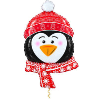 Pinguïn Helium Ballon met dun metallic gouden lint op witte achtergrond – Ballonnenshop.nl