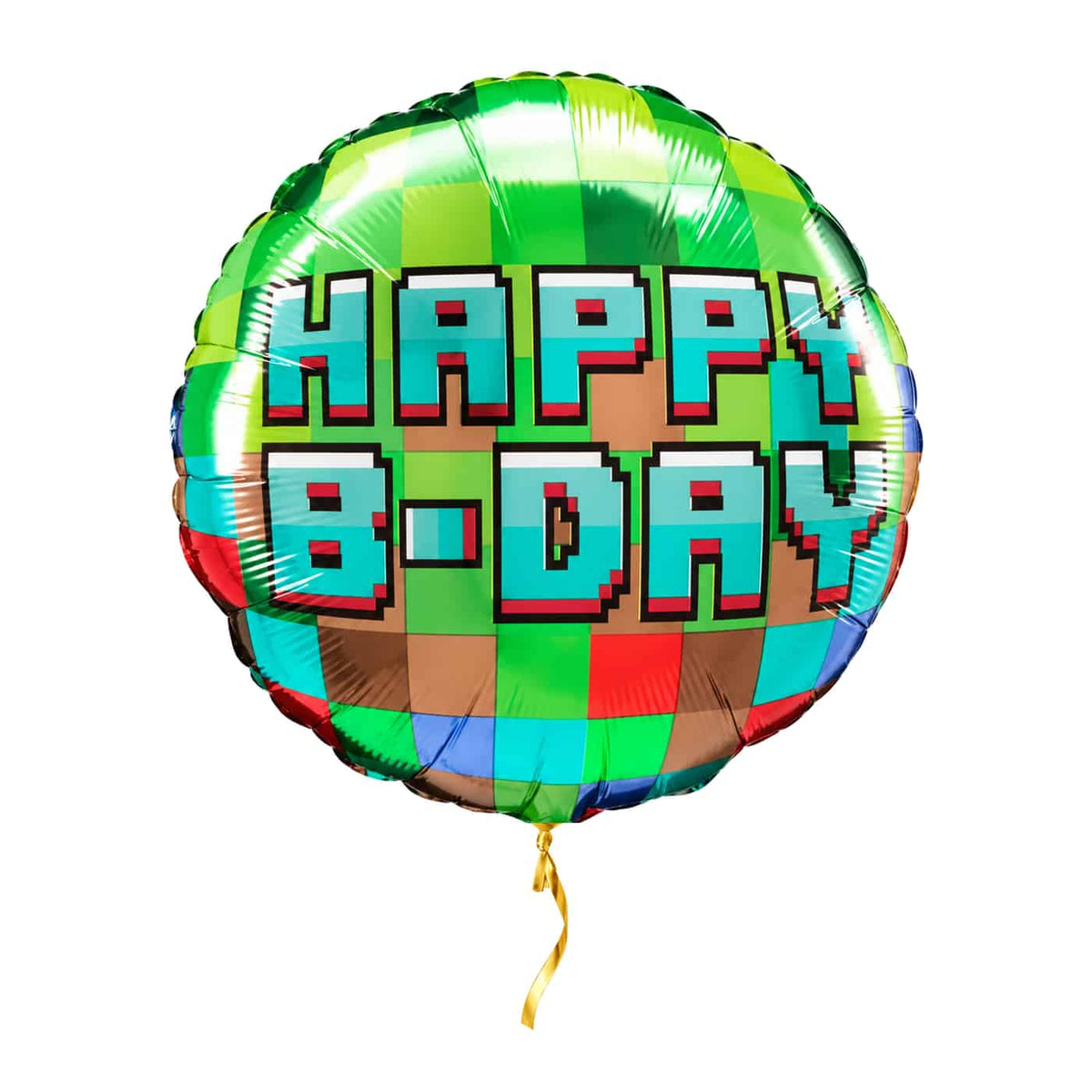 Pixel Party Birthday – Minecraft – met helium gevuld, met gouden lint