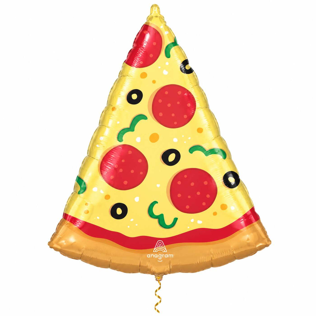 Pizza XL Ballon met dun metallic gouden lint op witte achtergrond – Ballonnenshop.nl