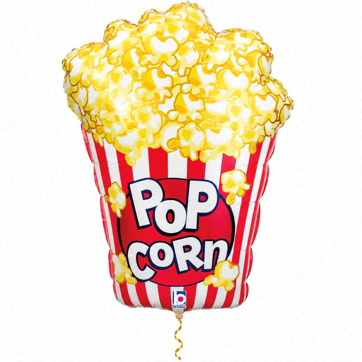 Popcorn Helium XL Ballon met dun metallic gouden lint op witte achtergrond – Ballonnenshop.nl