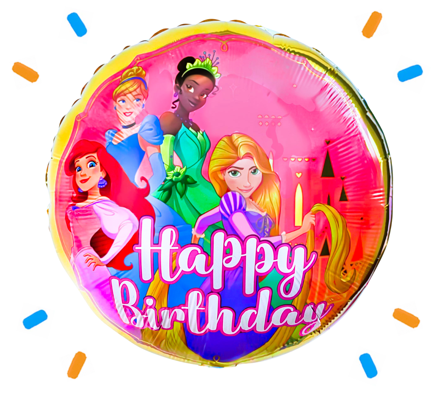 Ariel, Assepoester, Tiana & Rapunzel Disney Prinsessen Happy Birthday Helium Ballon - Gevuld Met Helium - 46 cm