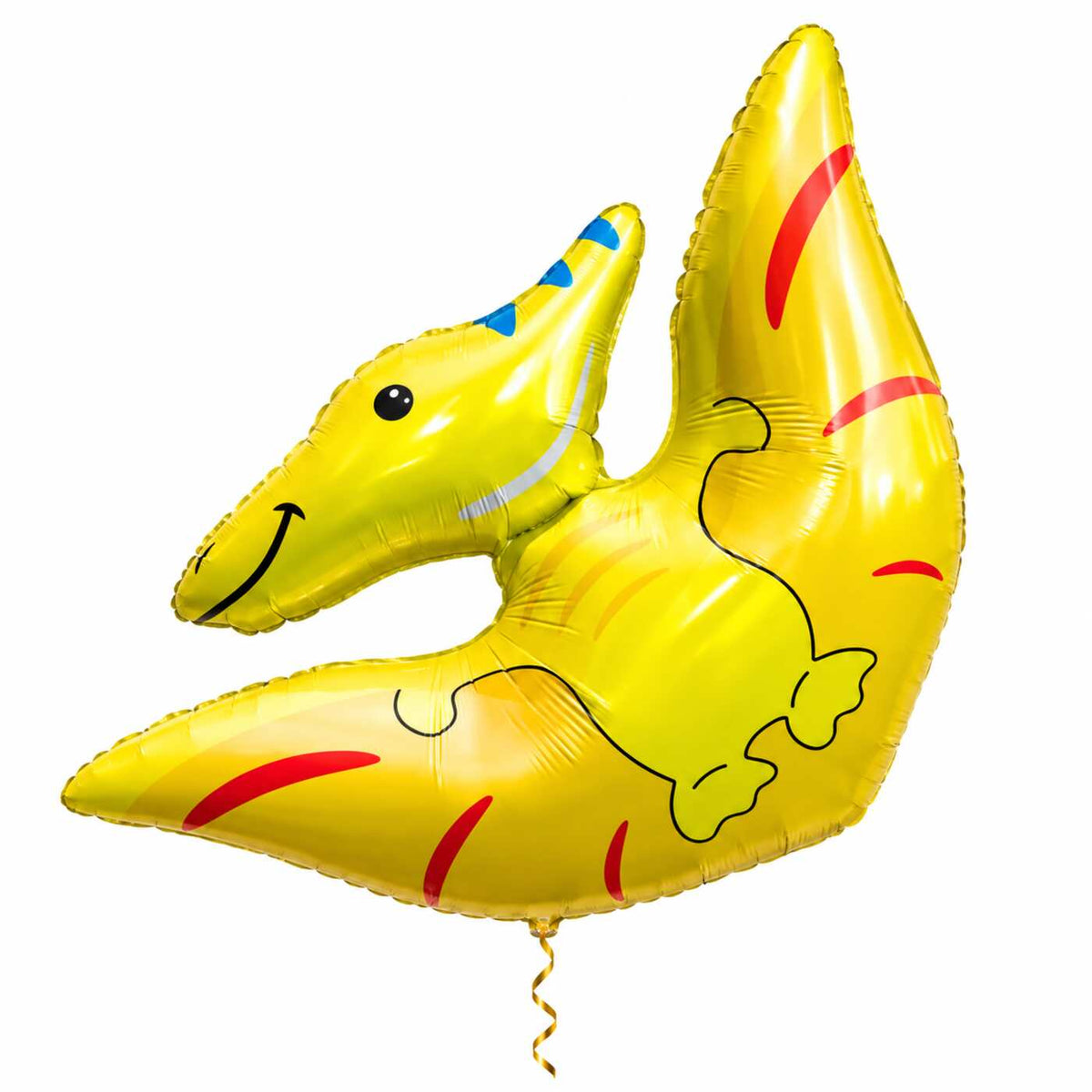 Pterodactyl Dino Helium XL Ballon met dun metallic gouden lint op witte achtergrond – Ballonnenshop.nl