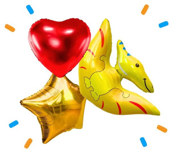 Pterodactyl Dino Trosje Goud/Rood/Geel - Gevuld Met Helium - 79 cm - Ballonnenshop.nl
