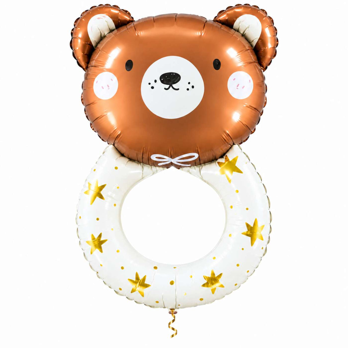 Rammelaar Beer Helium XL Ballon met dun metallic-gouden lint op witte achtergrond – Ballonnenshop.nl