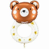Rammelaar Beer Helium XL Ballon met dun metallic-gouden lint op witte achtergrond – Ballonnenshop.nl