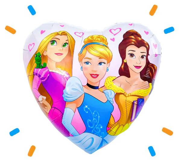 Rapunzel, Assepoester & Belle Disney Prinses Hart Helium Ballon - Gevuld Met Helium - 46 cm - Ballonnenshop.nl