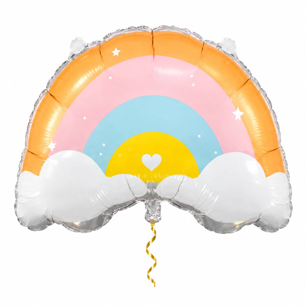 Regenboog Helium Ballon met dun metallic gouden lint op witte achtergrond – Ballonnenshop.nl