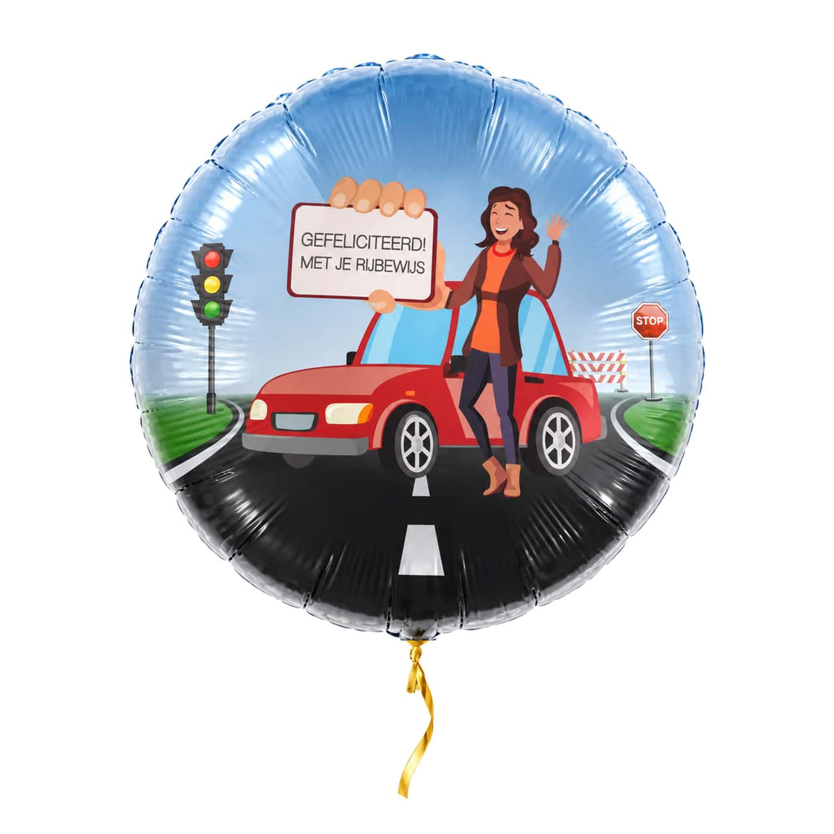 Rijbewijs Helium Ballon Vrouw met helium en gouden lint