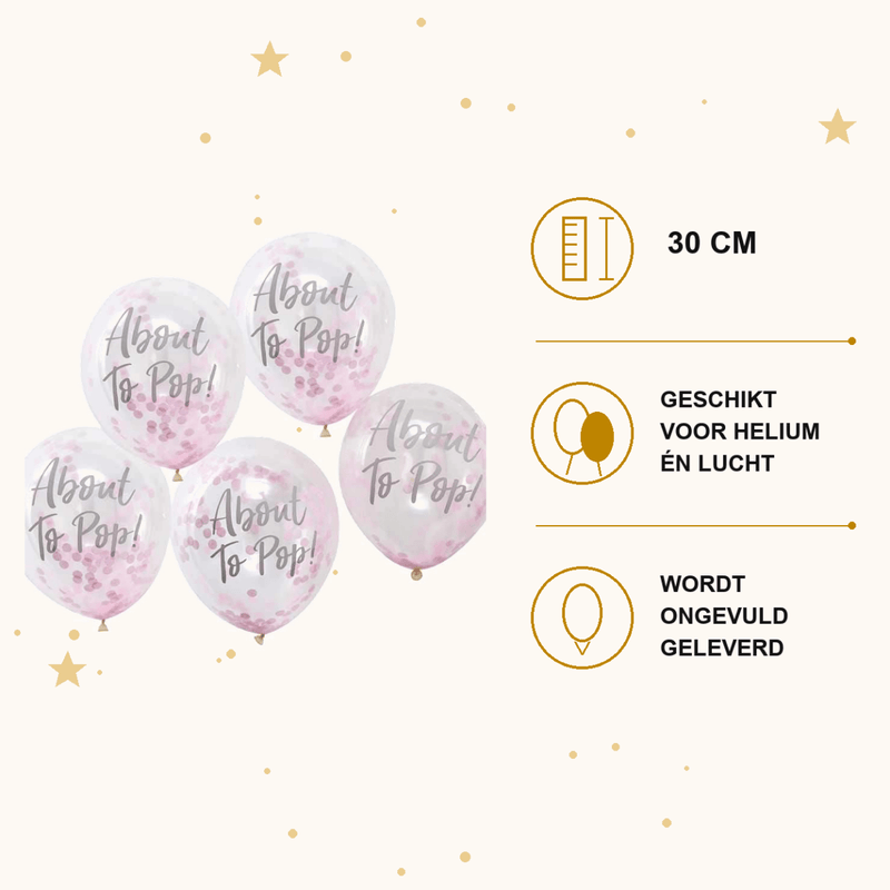 Roze Confetti Ballonnen - About To Pop - 5 stuks - 30 cm - Ballonnenshop.nl