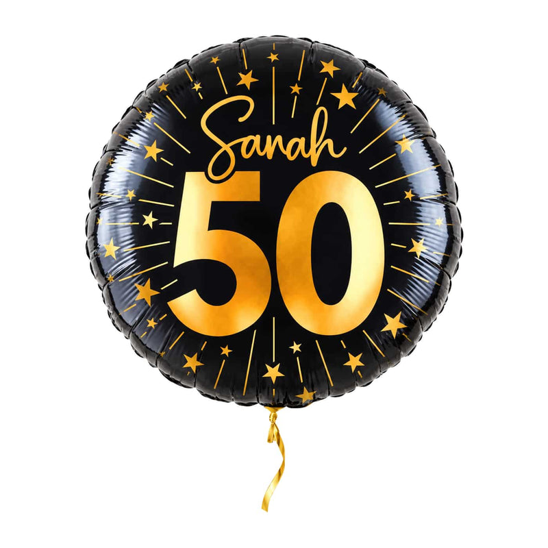 Sarah 50 Jaar Helium Ballon – met helium gevuld, met gouden lint