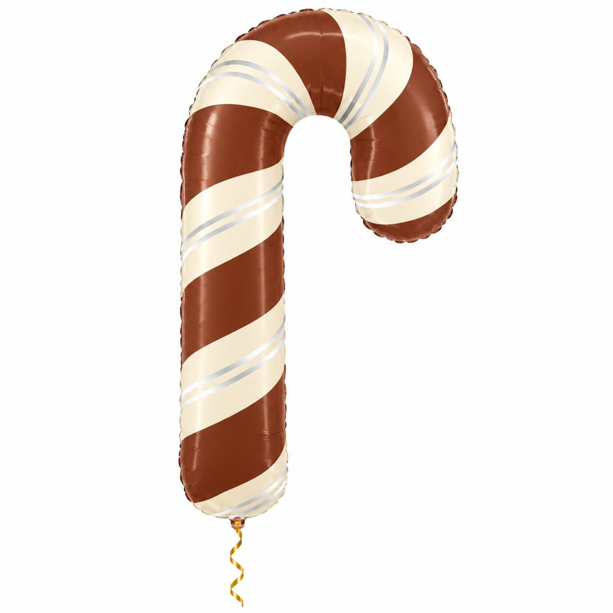 Satijnchocolade Kerst Zuurstok XL met dun metallic gouden lint op witte achtergrond – Ballonnenshop.nl