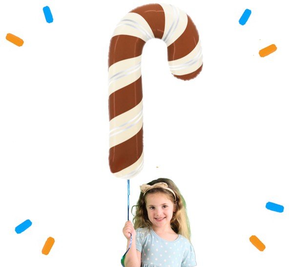 Satijnchocolade Kerst Zuurstok Helium Ballon - Gevuld Met Helium - 89 cm - Ballonnenshop.nl