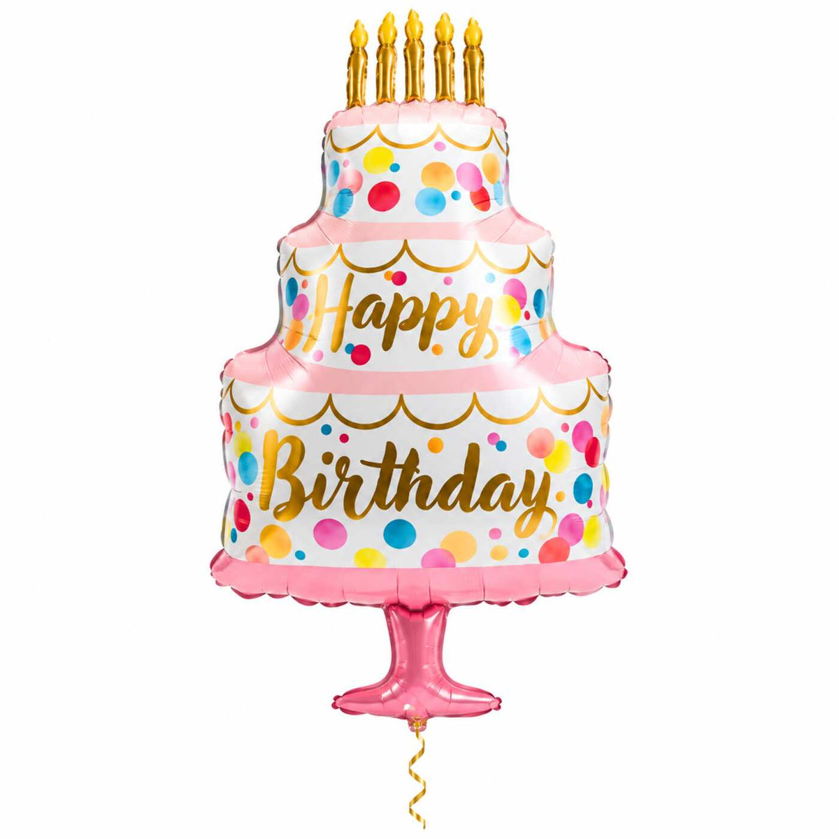Satijnen Verjaardagstaart XL met dun metallic gouden lint op witte achtergrond – Ballonnenshop.nl