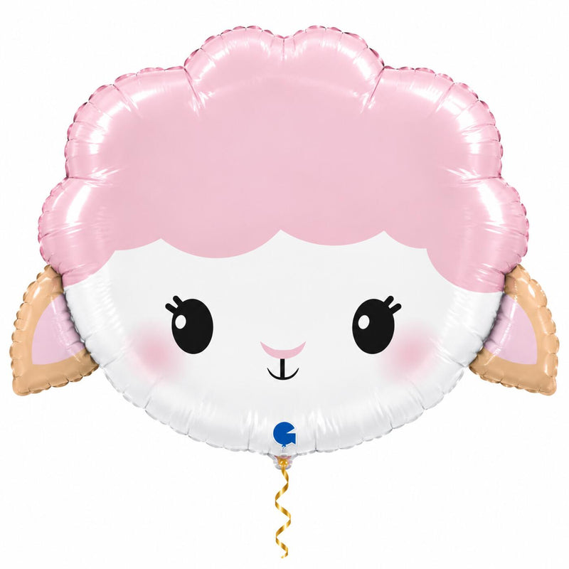 Roze schaap helium ballon van 66 cm met dun metallic-gouden lint – Ballonnenshop.nl