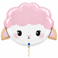 Roze schaap helium ballon van 66 cm met dun metallic-gouden lint – Ballonnenshop.nl
