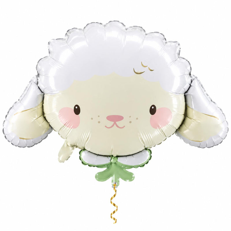 Schaap Helium Ballon met dun metallic-gouden lint op witte achtergrond – Ballonnenshop.nl