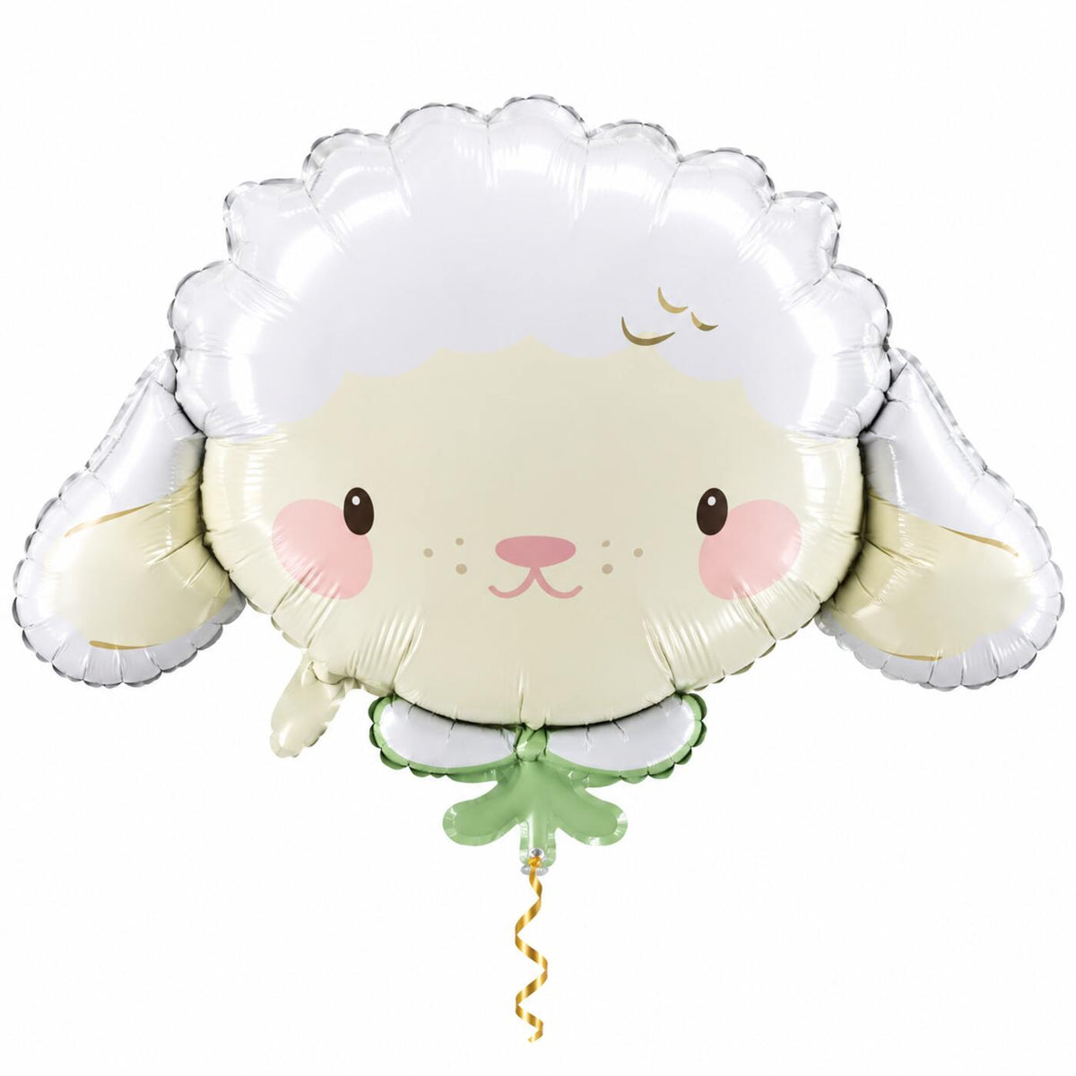 Schaap Helium Ballon met dun metallic-gouden lint op witte achtergrond – Ballonnenshop.nl