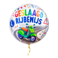 Scooter Rijbewijs Geslaagd Ballon – met helium gevuld, met gouden lint