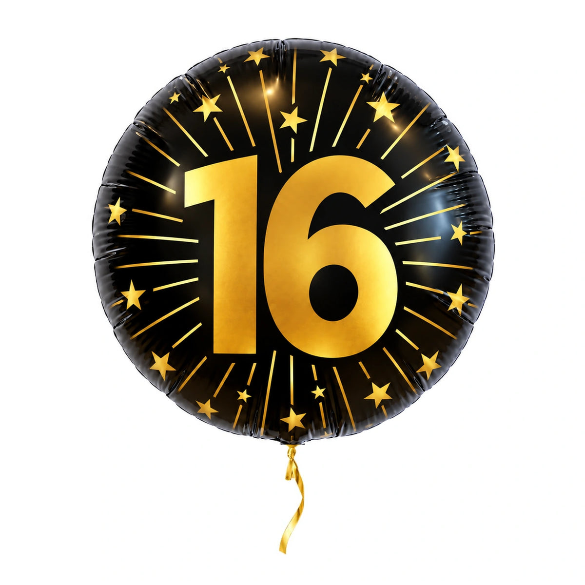 16 Jaar Helium Ballon Zwart – met helium gevuld, met gouden lint