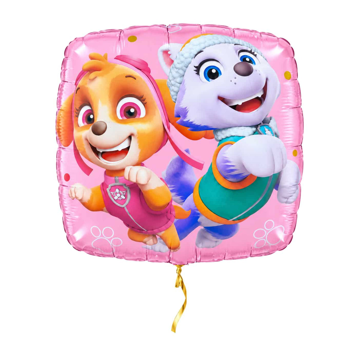 Skye & Everest Paw Patrol heliumballon met roze opdruk en kort gouden lint