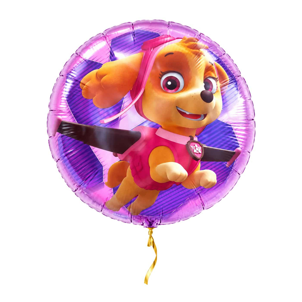Skye – Paw Patrol Ballon – met helium gevuld, met gouden lint