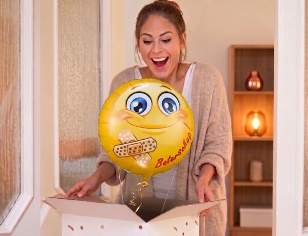 Smiley beterschap ballon - Gevuld Met Helium - 45 cm - Ballonnenshop.nl